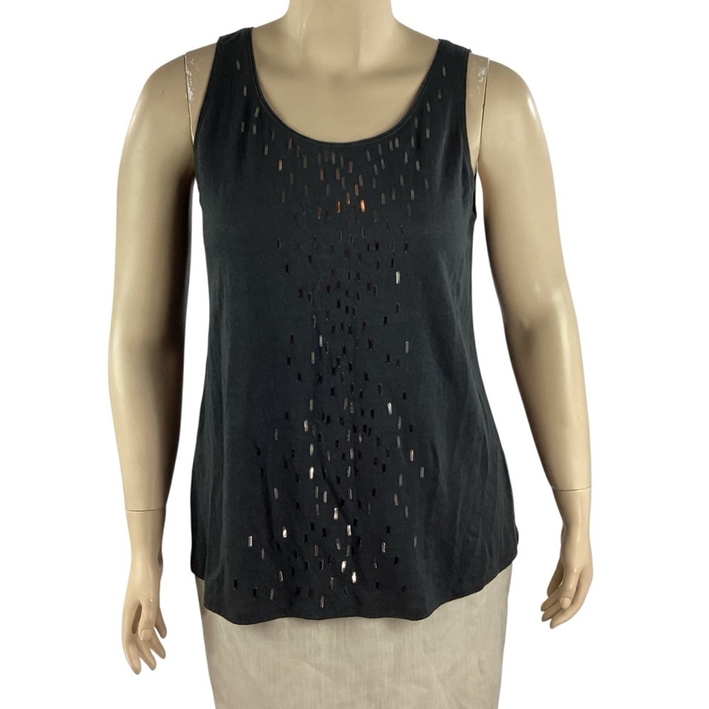 Eileen Fisher Charcoal Linen Tank Top Sequin Embellished Size L